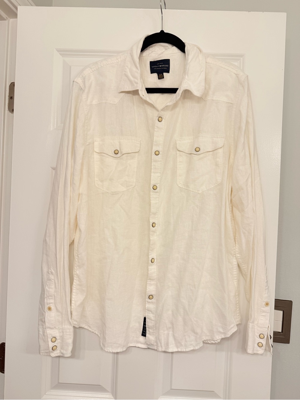 Lucky Brand Men's Ivory Long-Sleeve Linen Blend Shirt